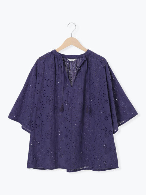 Samansa Mos2 blue「【Made in India】タッセル付ギャザーレースブラウス」|シャツ・ブラウス|