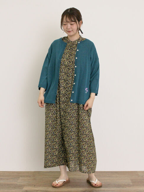 Samansa Mos2「[接触冷感]花刺繍七分袖クルーネックカーディガン」|カーディガン|