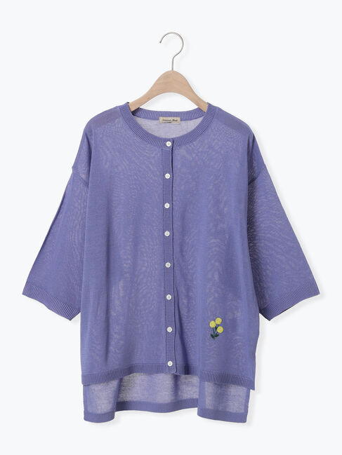 Samansa Mos2「[接触冷感]花刺繍七分袖クルーネックカーディガン」|カーディガン|