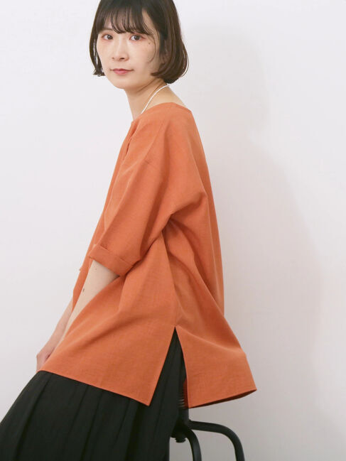 Samansa Mos2 blue「リネンタッチワイドブラウス」|シャツ・ブラウス|オレンジ