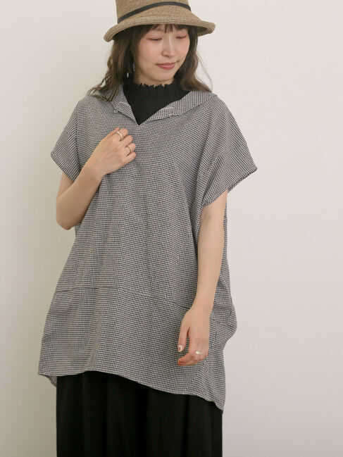 Samansa Mos2「【クールコットン】柄アソートフレンチスリーブチュニック」|シャツ・ブラウス|