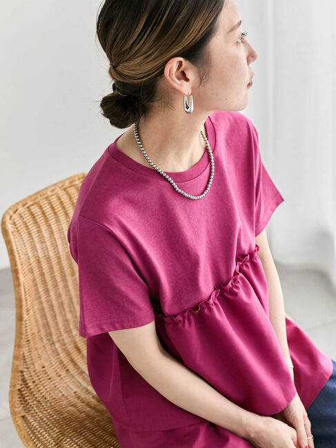 Samansa Mos2 blue「【接触冷感】ドッキングティアードプルオーバー」|Tシャツ・カットソー|