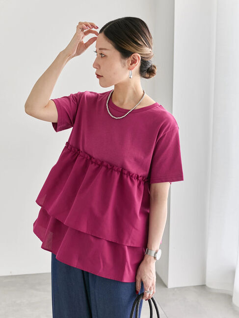 Samansa Mos2 blue「【接触冷感】ドッキングティアードプルオーバー」|Tシャツ・カットソー|