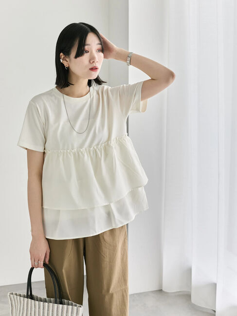 Samansa Mos2 blue「【接触冷感】ドッキングティアードプルオーバー」|Tシャツ・カットソー|