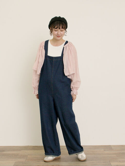 Samansa Mos2「刺繍デニム/ヒッコリーサロペットパンツ」|その他|ネイビー