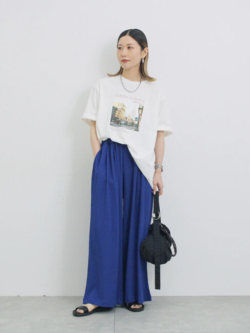 Samansa Mos2 blue「楊柳ハイウエストパンツ」|その他|