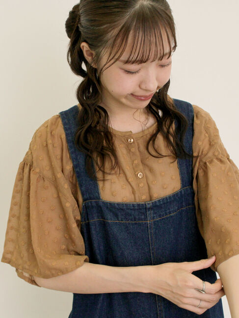 Samansa Mos2「シアー刺繍ブラウス」|シャツ・ブラウス|キャメル