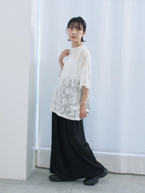 Samansa Mos2 blue「チュールフラワーコードTシャツ」|Tシャツ・カットソー|