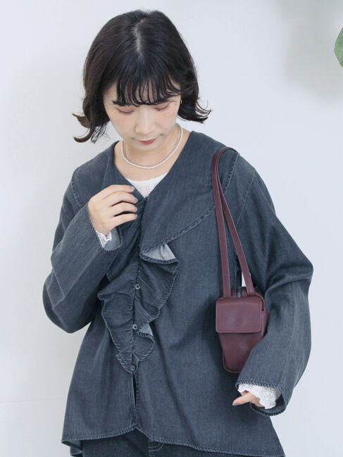 Samansa Mos2 blue「【ECO DENIM 】フリルブラウス」|シャツ・ブラウス|チャコールグレー