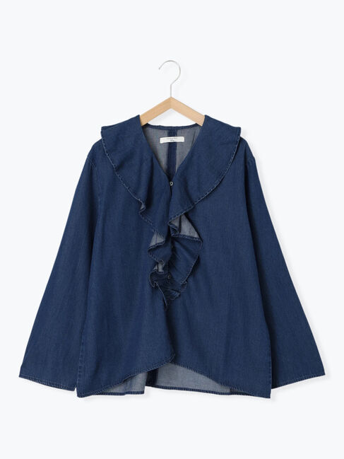 Samansa Mos2 blue「【ECO DENIM 】フリルブラウス」|シャツ・ブラウス|