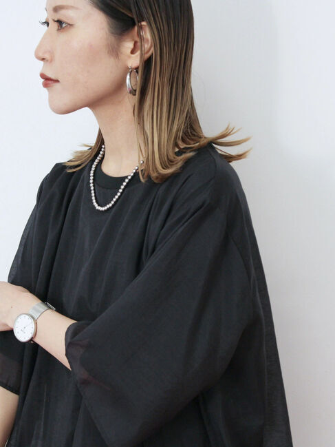 Samansa Mos2 blue「裾バルーンTシャツ」|Tシャツ・カットソー|