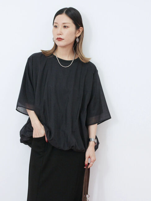 Samansa Mos2 blue「裾バルーンTシャツ」|Tシャツ・カットソー|ブラック