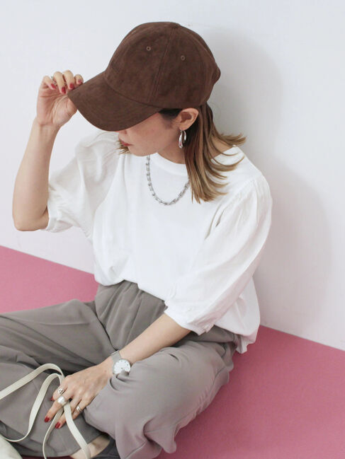 Samansa Mos2 blue「スエードロゴ刺繍キャップ」|その他|