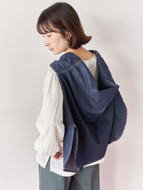 Samansa Mos2 blue「ジャカードボリュームスリーブプルオーバー」|Tシャツ・カットソー|