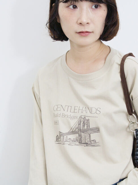 Samansa Mos2 blue「アソートプリントロンT」|Tシャツ・カットソー|ベージュ