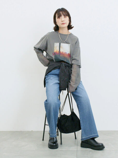 Samansa Mos2 blue「袖シフォンレイヤードプルオーバー」|Tシャツ・カットソー|