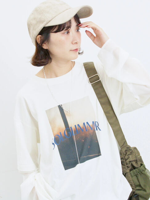 Samansa Mos2 blue「袖シフォンレイヤードプルオーバー」|Tシャツ・カットソー|
