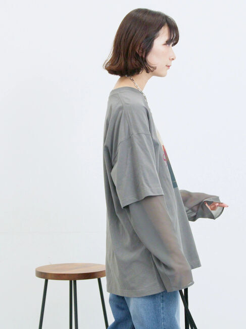 Samansa Mos2 blue「袖シフォンレイヤードプルオーバー」|Tシャツ・カットソー|