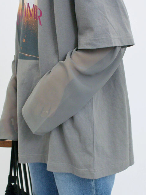 Samansa Mos2 blue「袖シフォンレイヤードプルオーバー」|Tシャツ・カットソー|