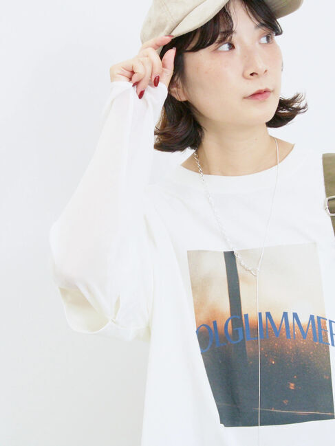 Samansa Mos2 blue「袖シフォンレイヤードプルオーバー」|Tシャツ・カットソー|