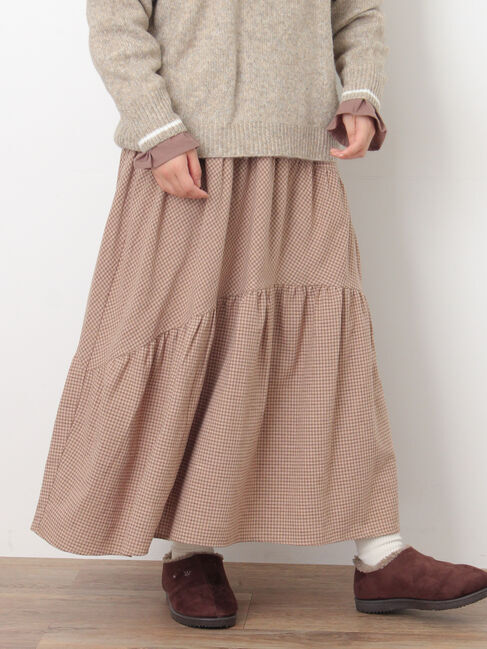 Samansa Mos2「チェック柄変形ティアードスカート」|スカート|