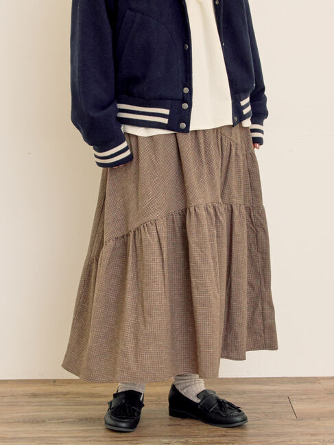 Samansa Mos2「チェック柄変形ティアードスカート」|スカート|