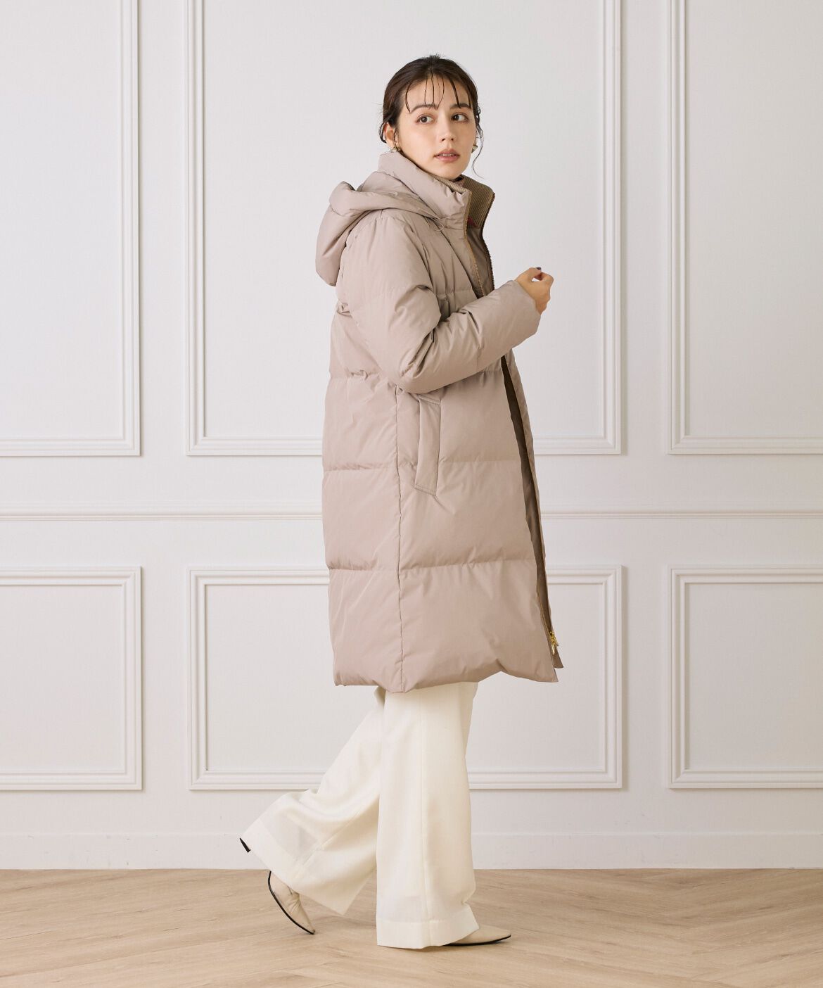 INED「ロング丈 スタンドカラーダウンコート」|ダウン|