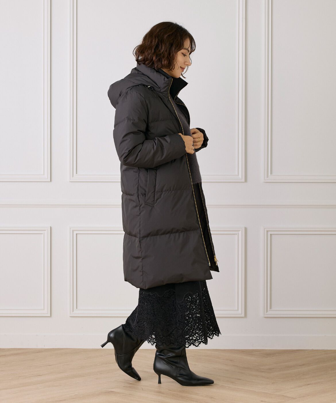 INED「ロング丈 スタンドカラーダウンコート」|ダウン|