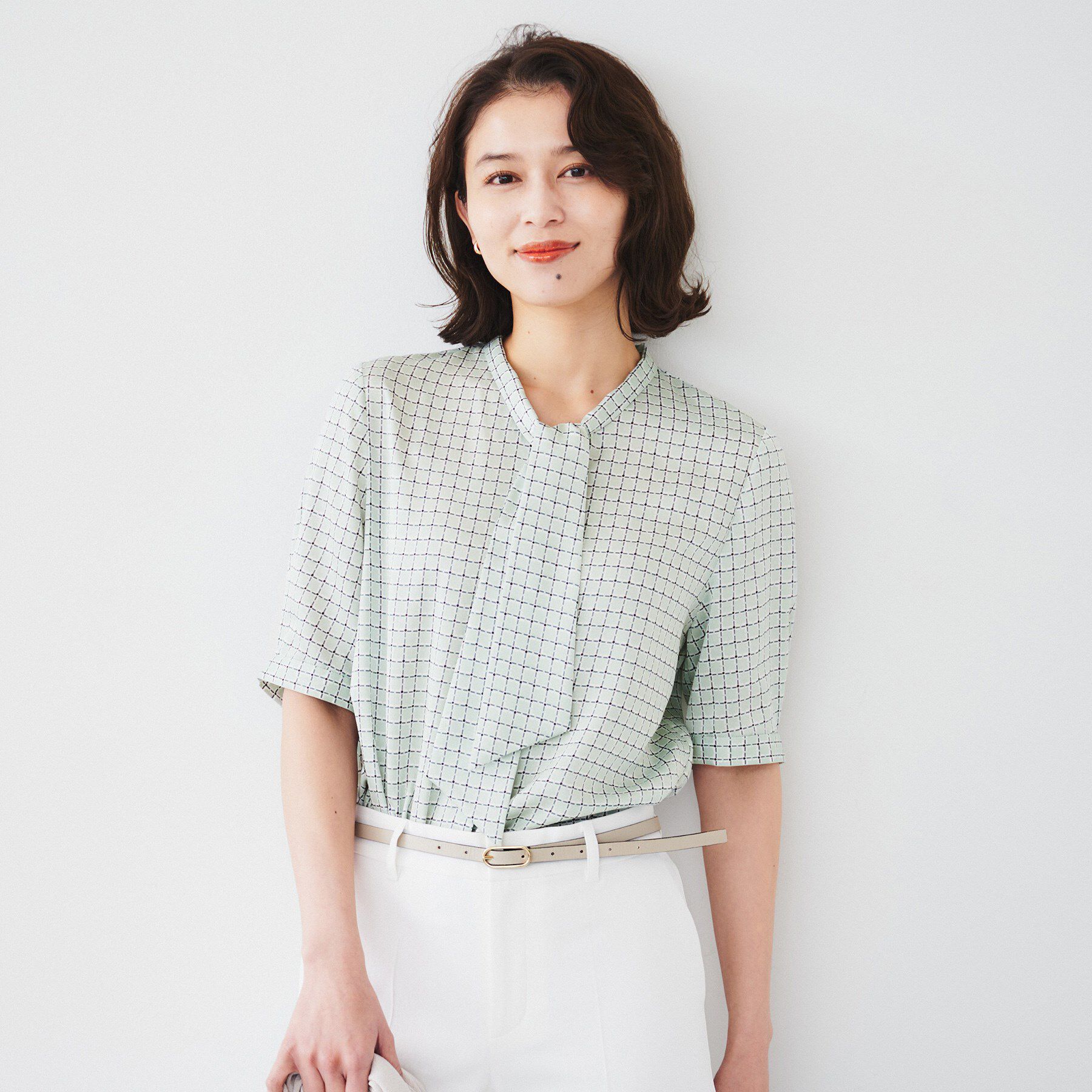 UNTITLED「【通勤/二の腕カバー】ジオメチェック ボウタイブラウス」|シャツ・ブラウス|