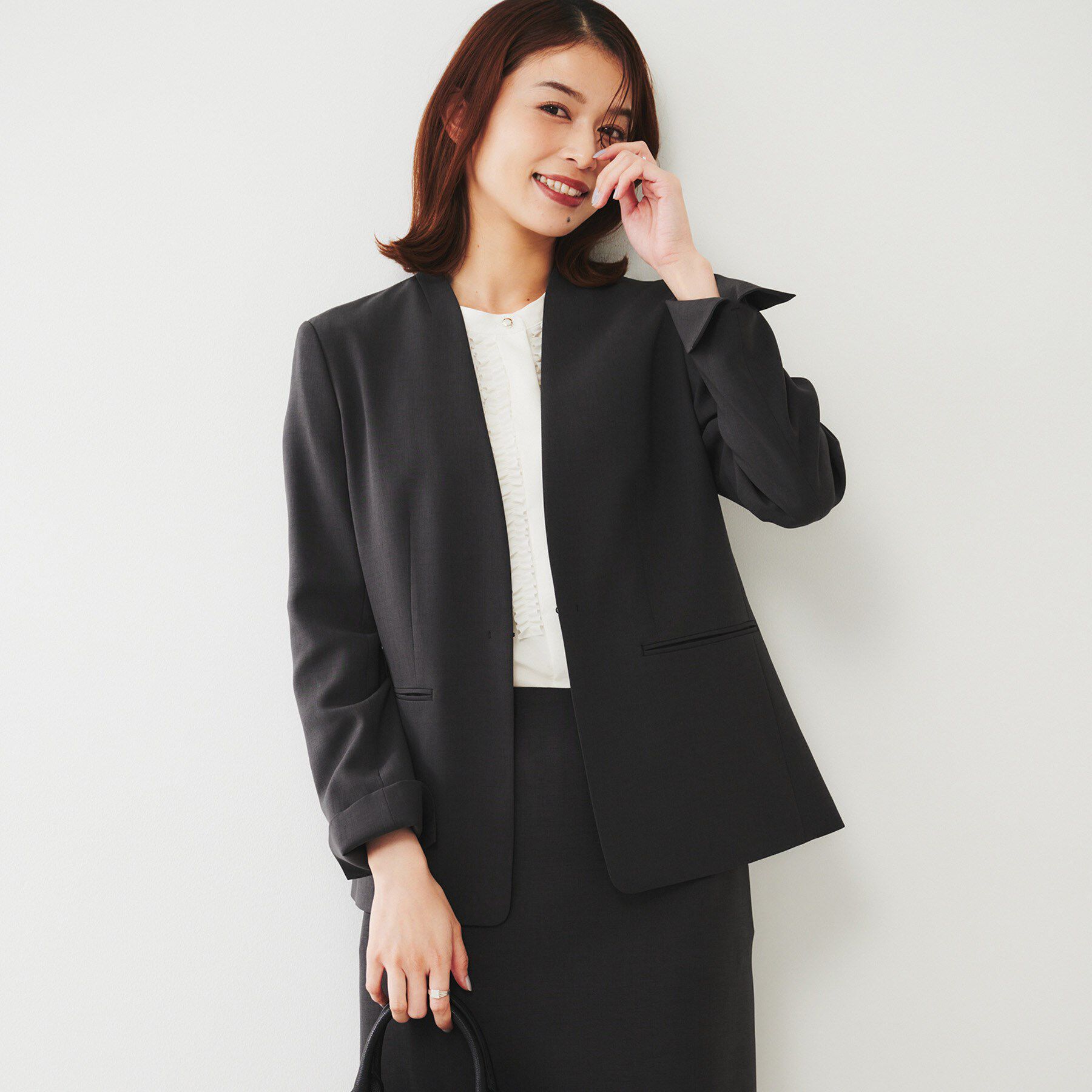 UNTITLED「【通勤スーツ】ライトウェイト カラーレスジャケット」|ノーカラージャケット|