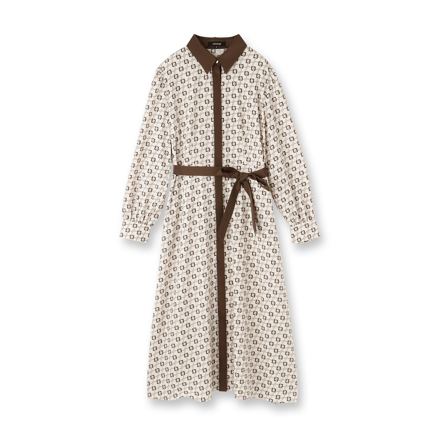 UNTITLED「【ウエストリボン/前開きボタン/レトロモダン】チェーン柄フレアワンピース」|ワンピース|