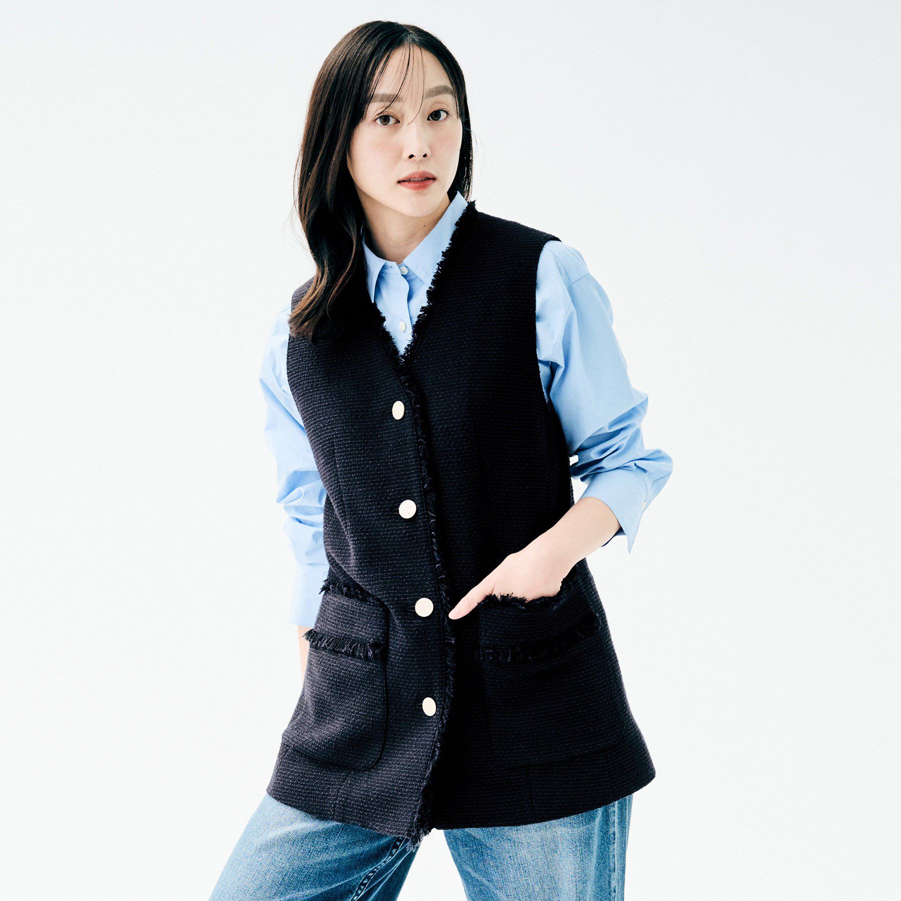 UNTITLED「【オンオフ使える】スラブツイード ジレ」|ベスト・ジレ|