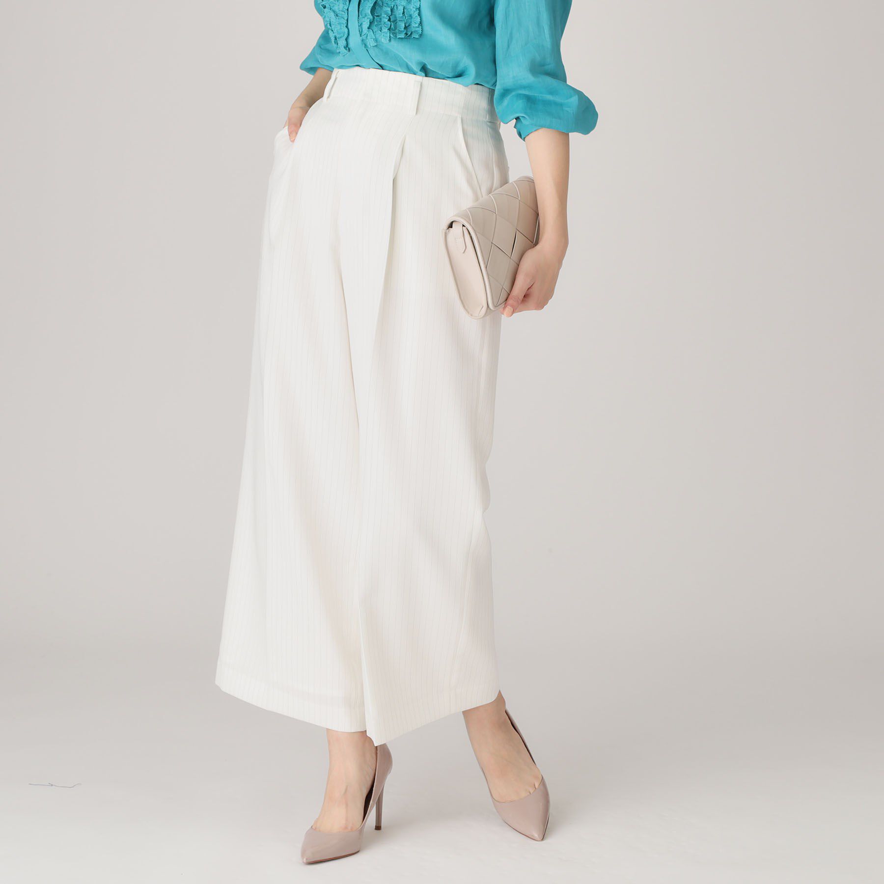 COUP DE CHANCE「【洗える／ウエスト後ろゴム】ストライプ柄ワイドパンツ」|その他|ホワイト(301)