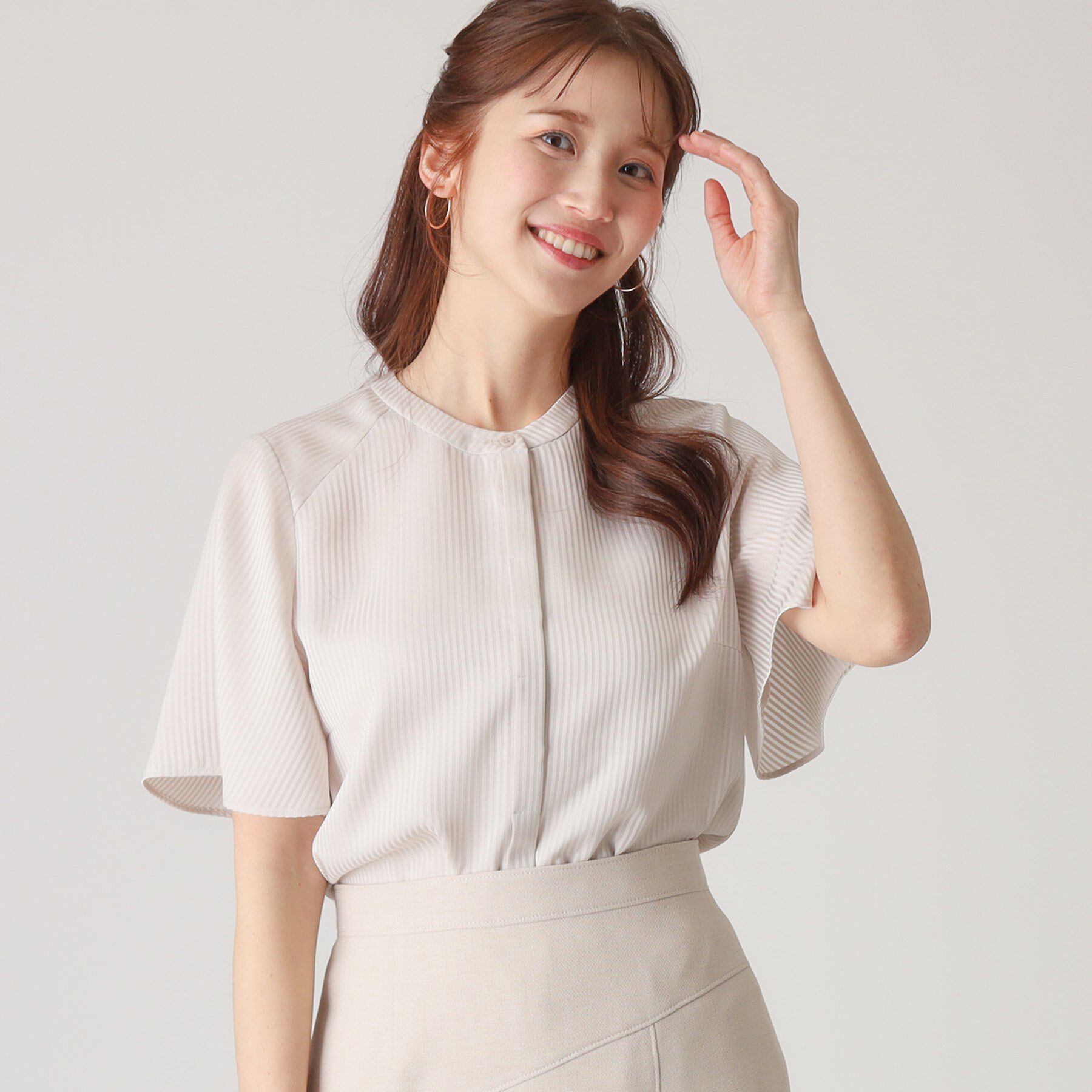 COUP DE CHANCE「【洗える／ストライプ柄】フレア袖ブラウス」|シャツ・ブラウス|