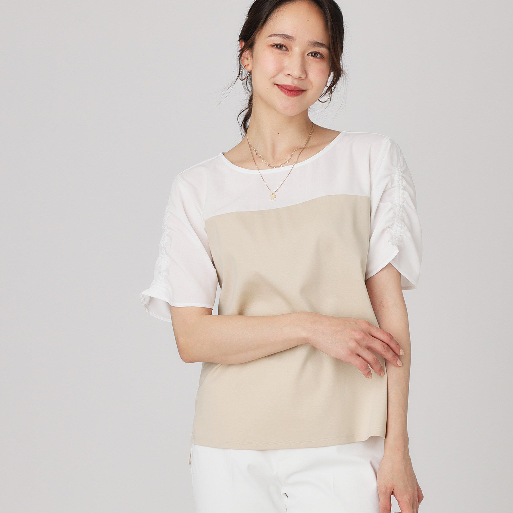 COUP DE CHANCE「【手洗い可／日本製】異素材組合せのジャージトップス」|Tシャツ・カットソー|