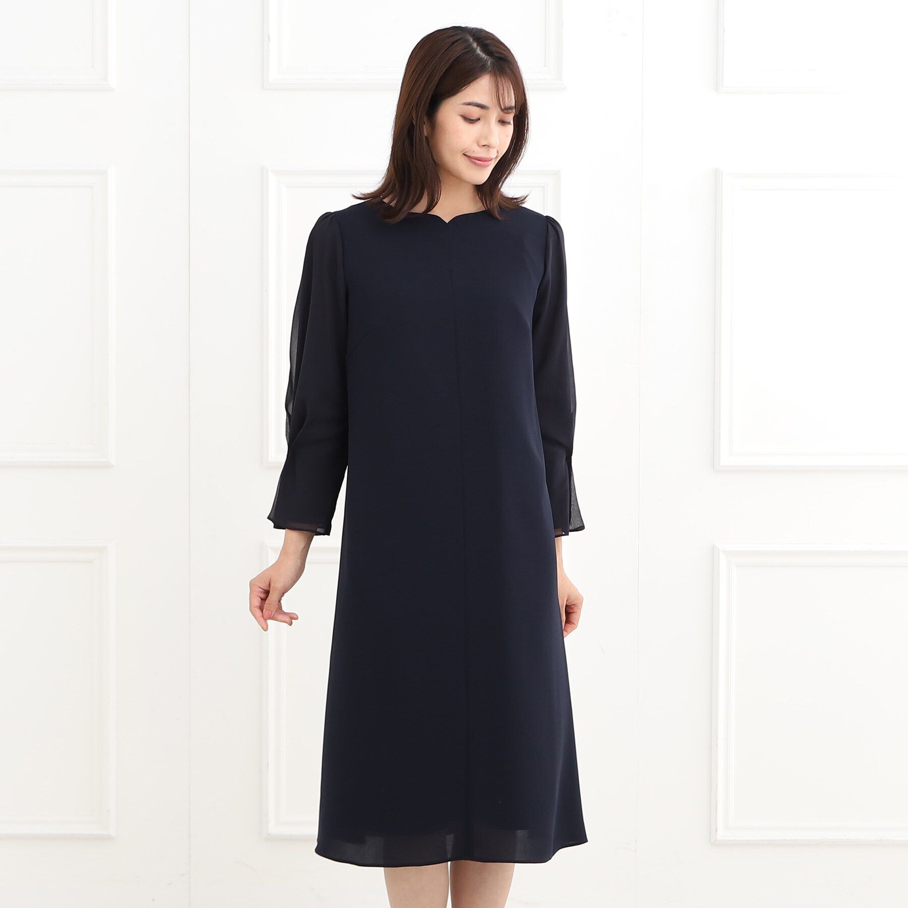 Reflect「【夏SALE／フォーマル/洗える】スリーブデザインジョーゼットワンピース」|ワンピース|