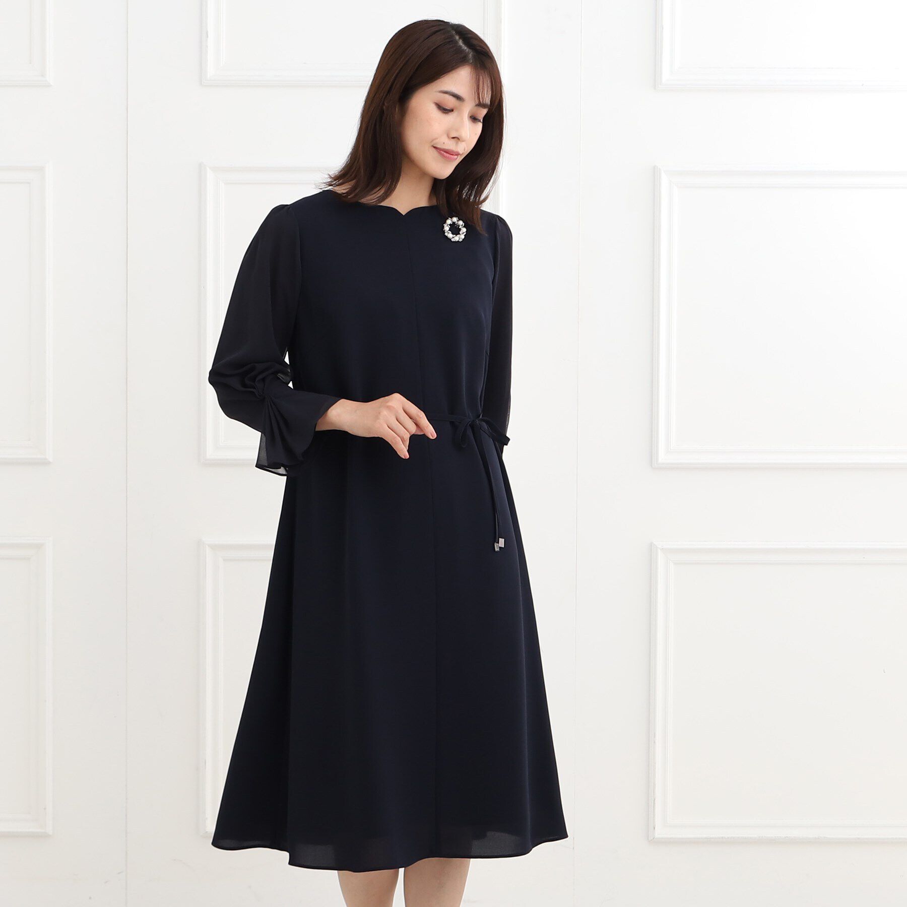 Reflect「【夏SALE／フォーマル/洗える】スリーブデザインジョーゼットワンピース」|ワンピース|ネイビー(094)