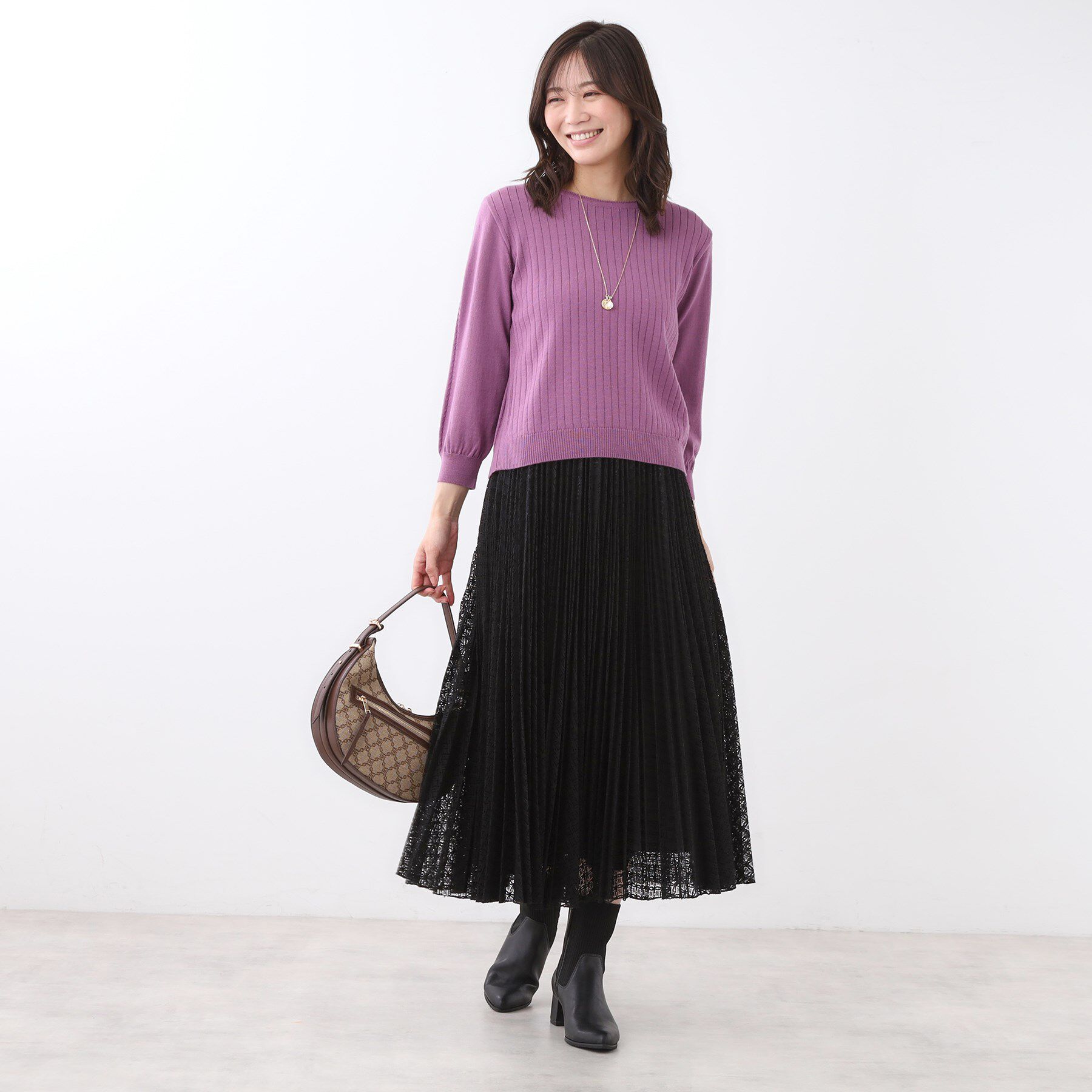 Reflect「【WEB先行カラーあり／インナーにおすすめ◎／アンサンブル可】すっきり見え縦編み柄ニット」|ニット・セーター|