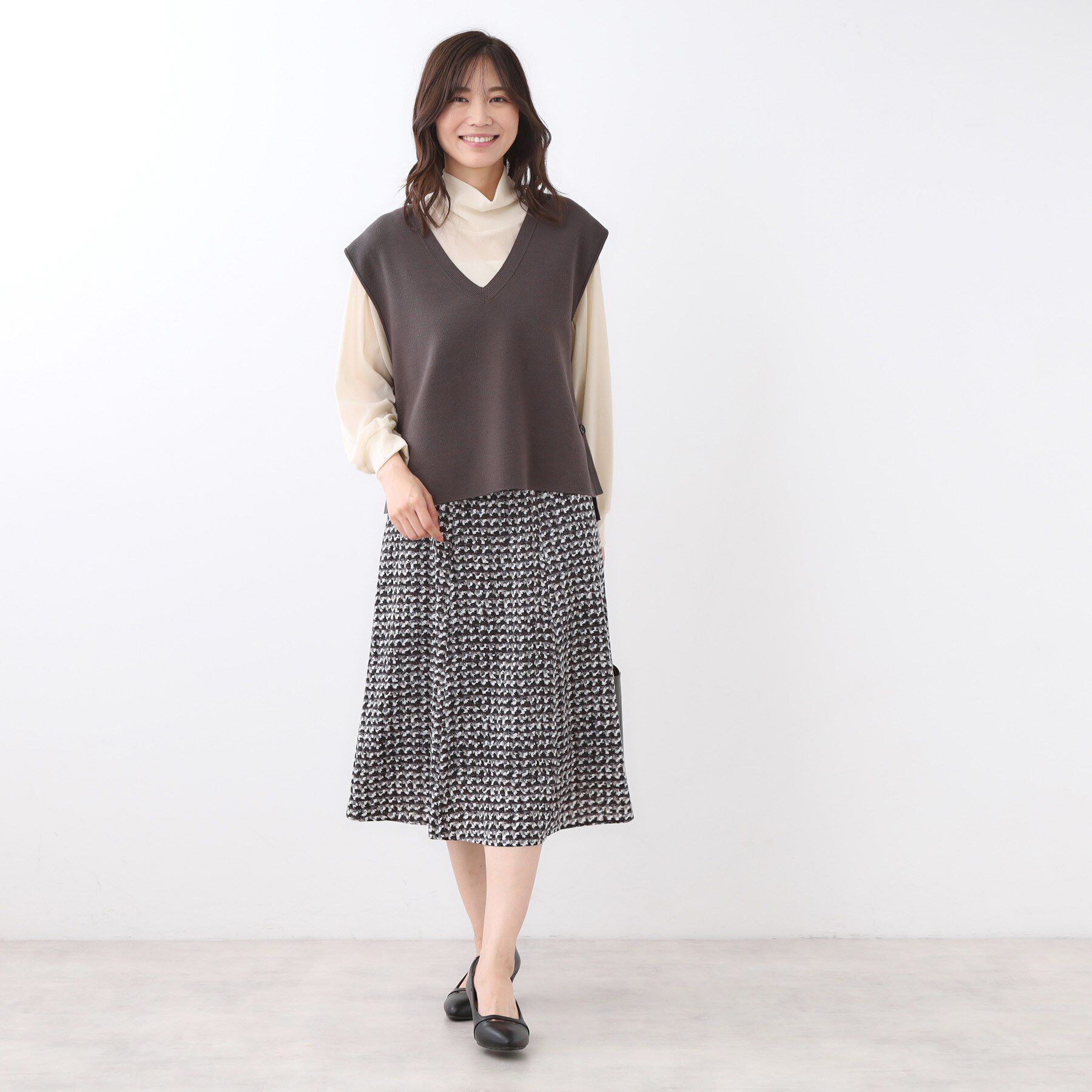 Reflect「【ニットスタイルが華やかに◎】チドリ風プリントフレアスカート」|スカート|