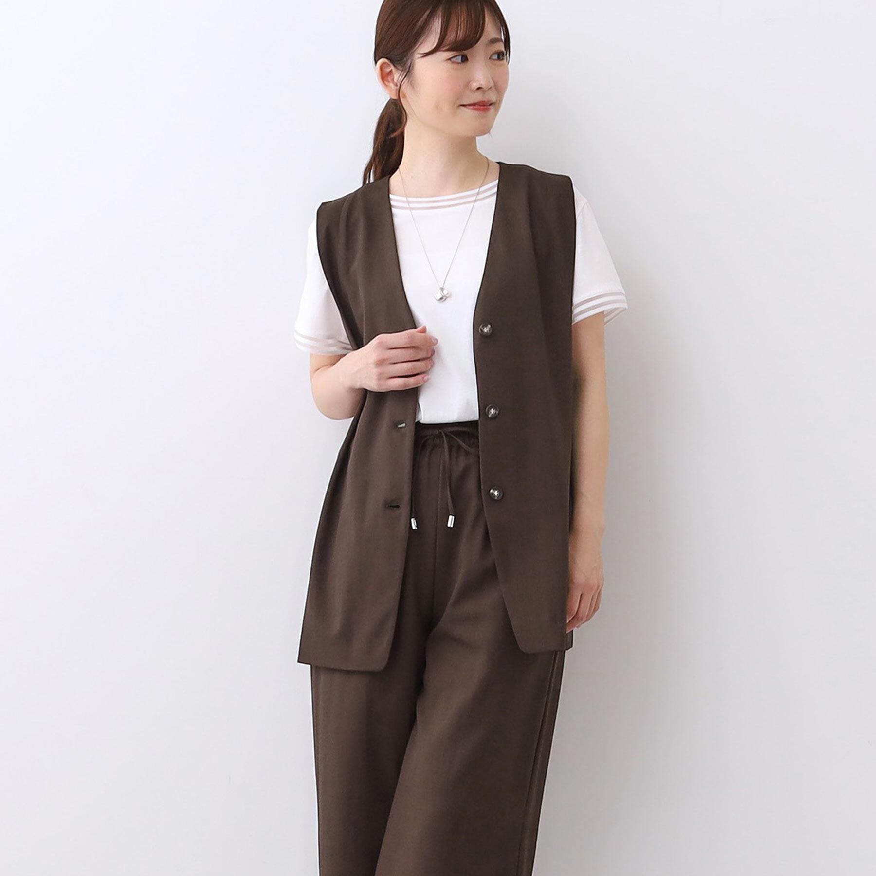 Reflect「【ウエスト総ゴム／セットアップ／単品使いOK◎】ベスト＋ストレートパンツセット」|スーツ|ブラウン(043)