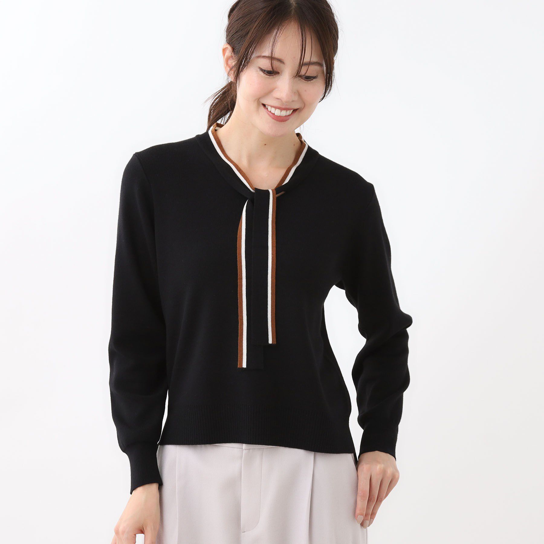 Reflect「【秋映え／なめらかな着心地】バイカラーボウタイ付きニット」|ニット・セーター|