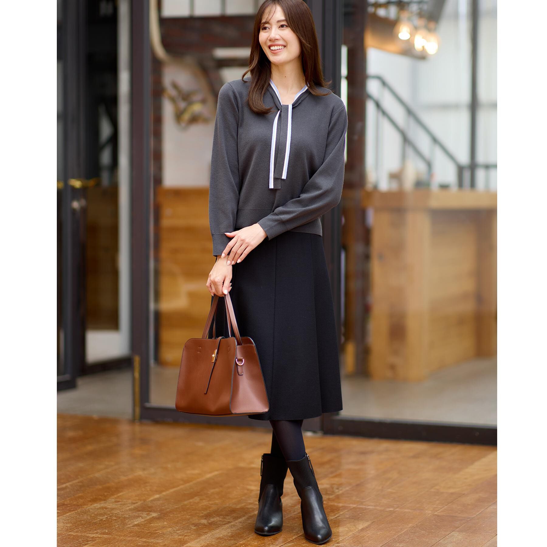 Reflect「【秋映え／なめらかな着心地】バイカラーボウタイ付きニット」|ニット・セーター|