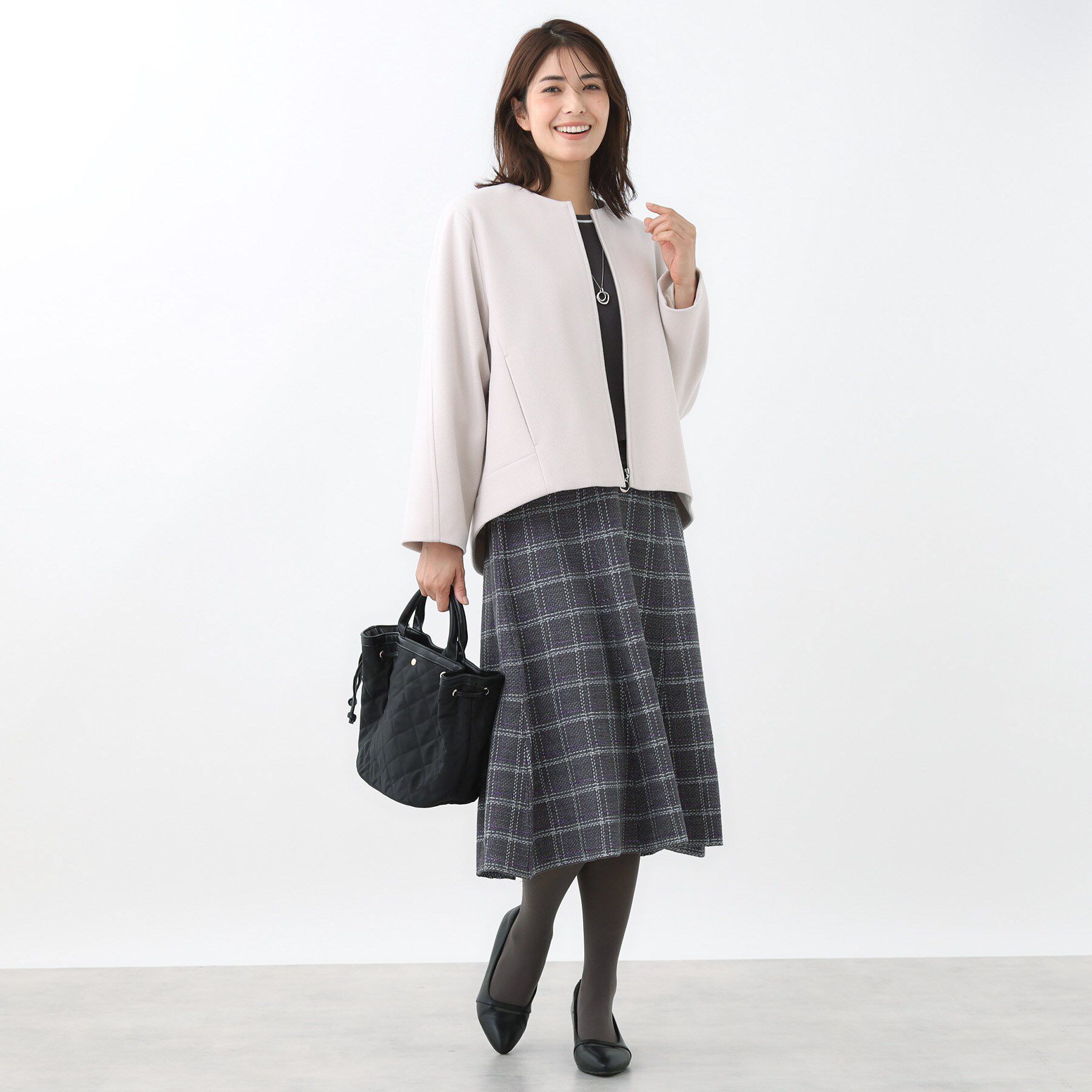 Reflect「【ゆったりシルエット】ジャージメルトンコクーンジャケット」|ノーカラーコート|