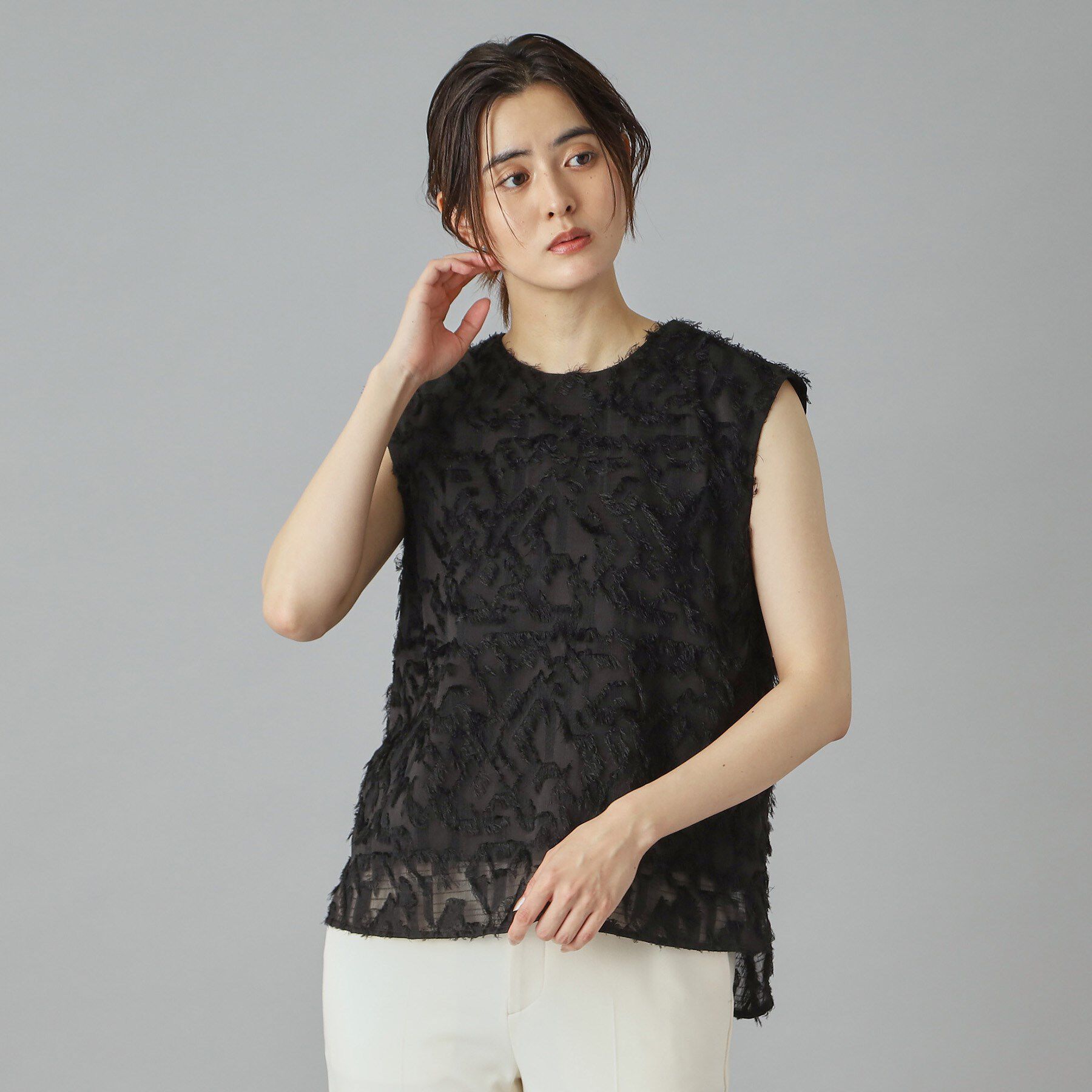 DRESSTERIOR「【セットアップ可/トレンド】カットジャカードフレンチスリーブブラウス」|シャツ・ブラウス|