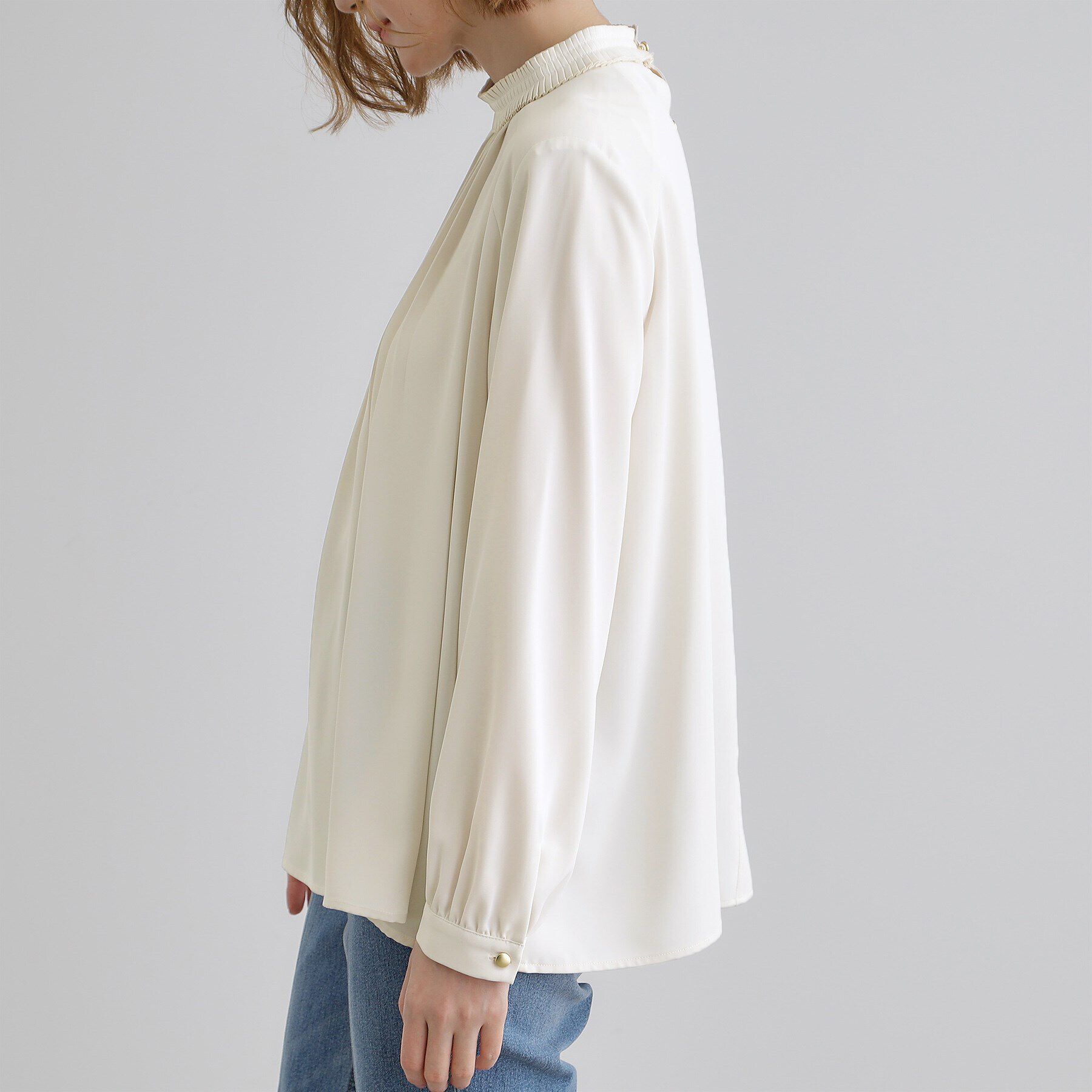 grove「【マシンウォッシュ／防シワ】プリーツネックブラウス」|シャツ・ブラウス|