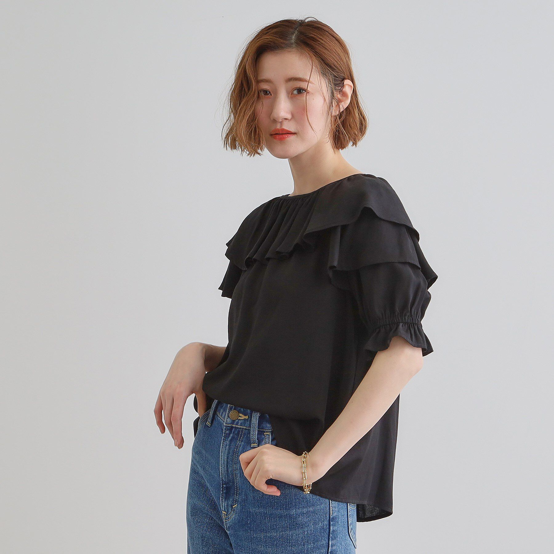 grove「麻調ダブルフリルブラウス」|シャツ・ブラウス|