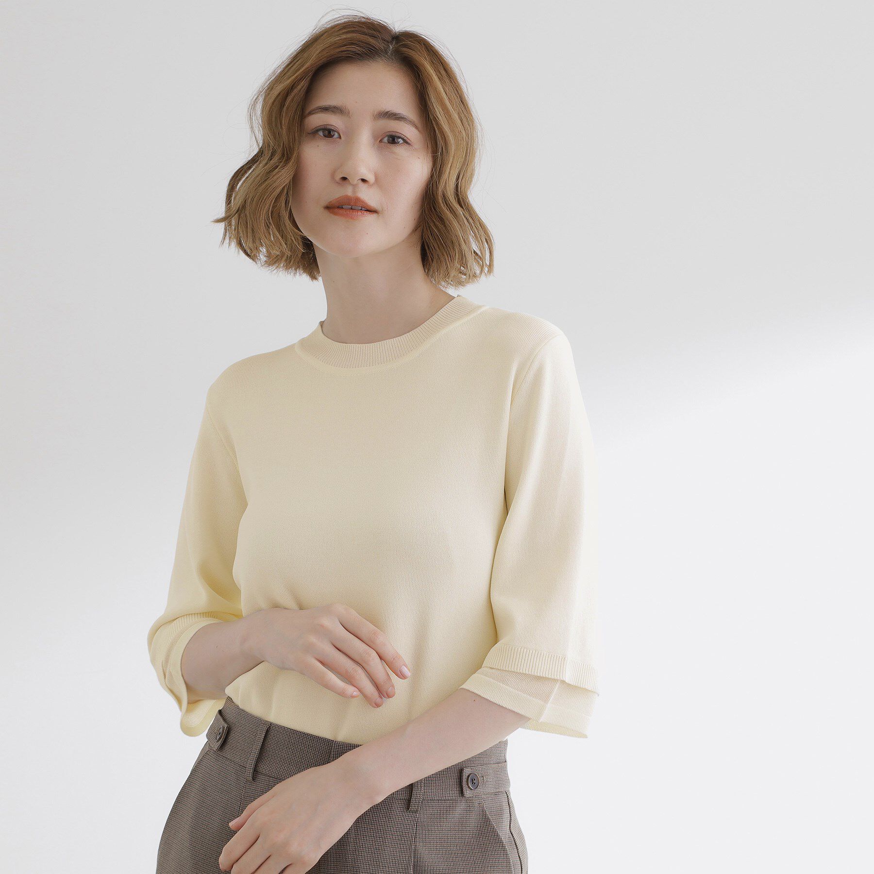 grove「【ひんやり多機能】やわらかドライタッチ 袖口シアードッキングプルオーバー」|ニット・セーター|