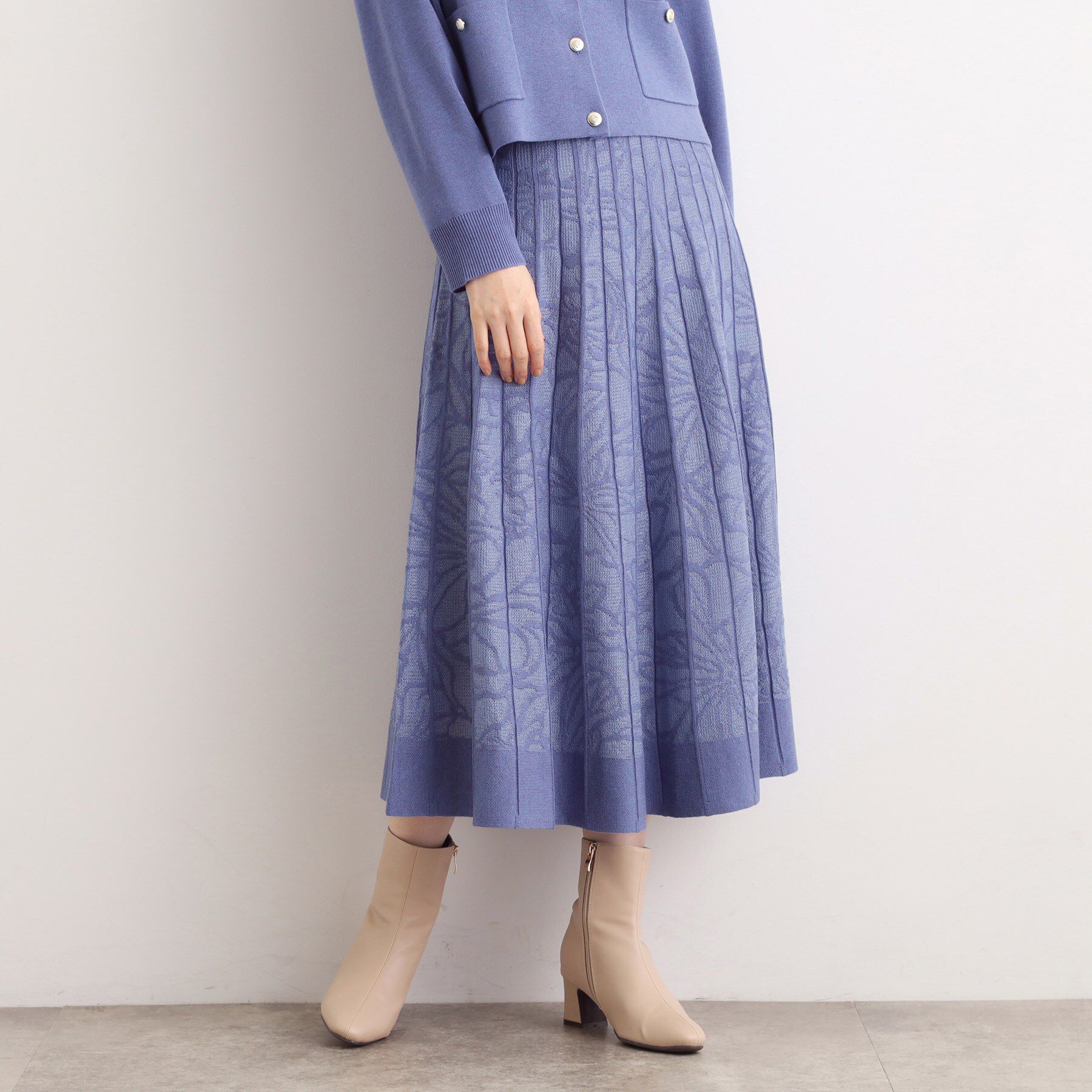 grove「【SET UP対応】レース柄ジャカードプリーツ風ニットスカート」|スカート|