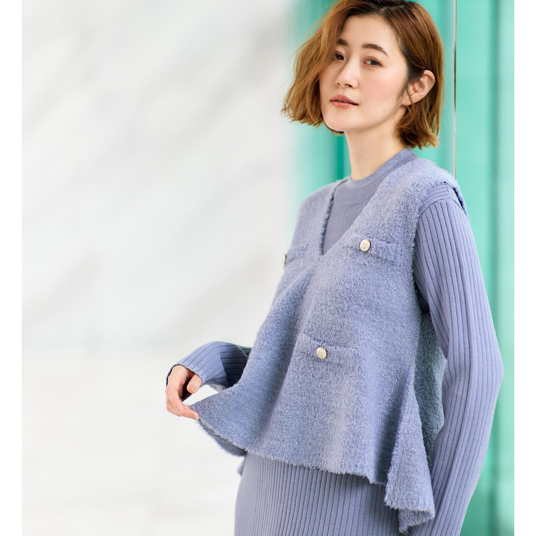 grove「【2点SET/体型カバー】一枚で決まる、ペプラムベスト&times;ニットワンピース」|ワンピース|