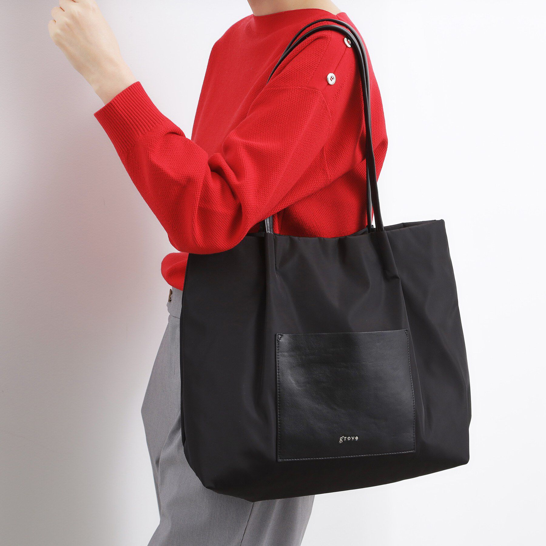 grove「【A4】タックポケ3層トート」|トートバッグ|ブラック(019)